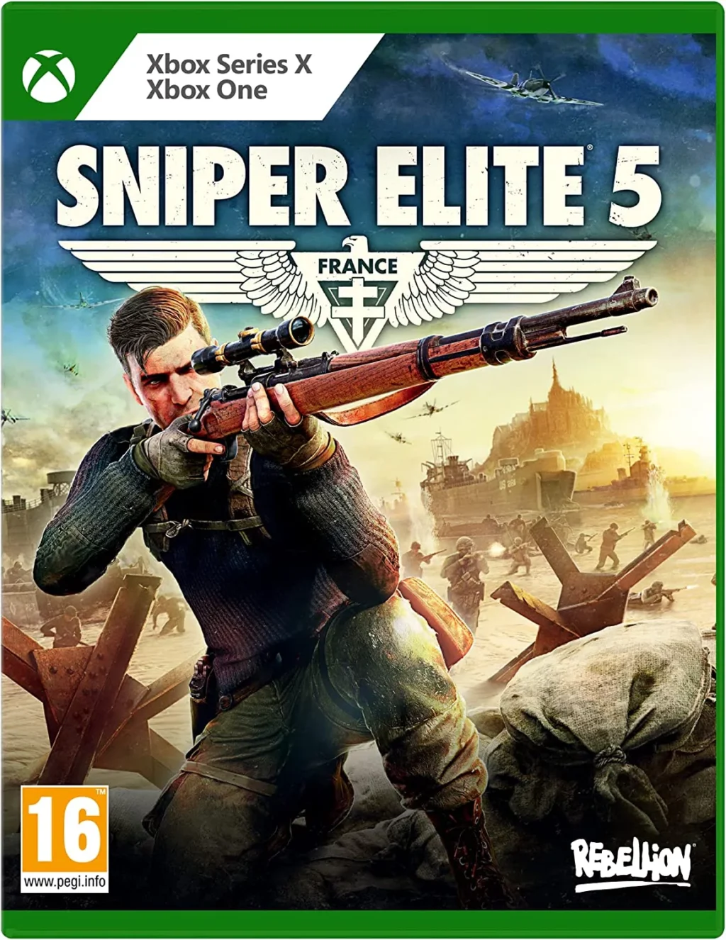 Sniper Elite 5 žaidimas Xbox konsolei.